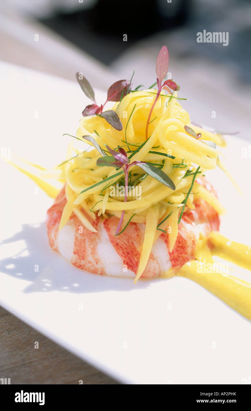 Chilled Maine Lobster Angel Hair Mameug with Mint and Red Amaranth, Restaurant Seati, Hotel Setai, South Beach, Miami, Florida, Stock Photo