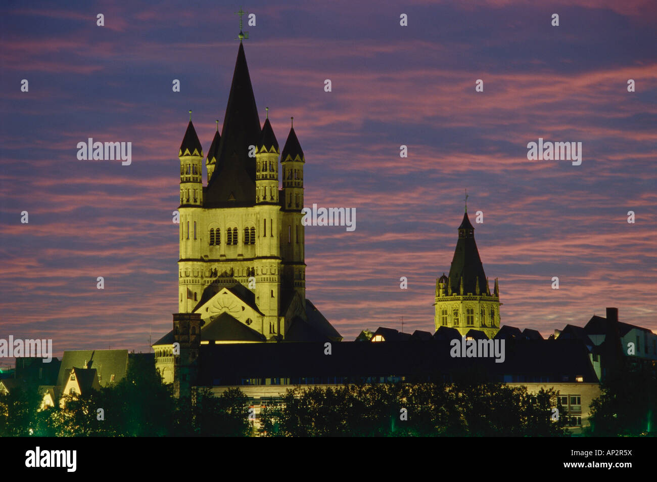 Saint Martin church and city hall tower, Cologne, North Rhine-Westphalia, Germany, Europe Stock Photo