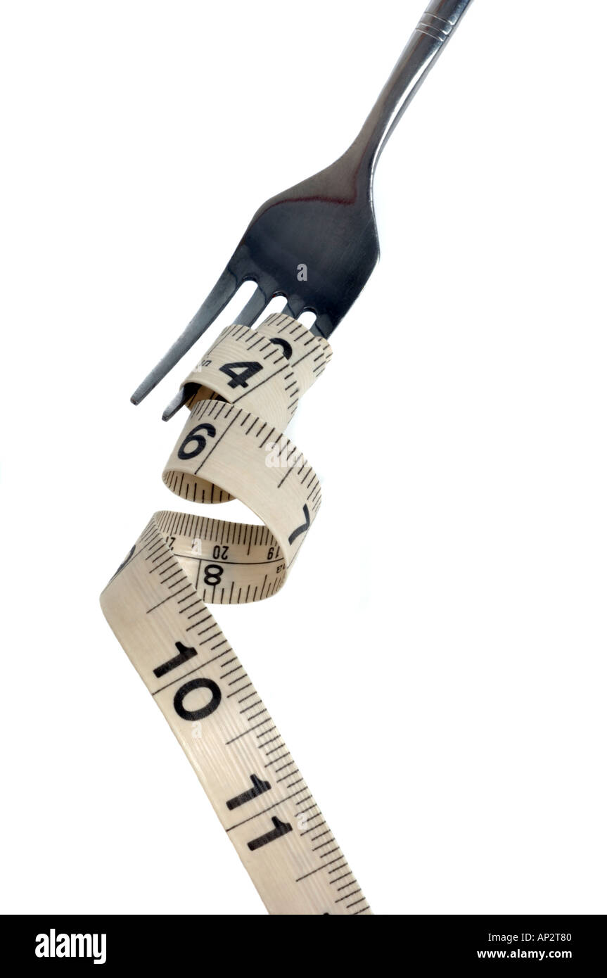 Fork and tape measure Stock Photo