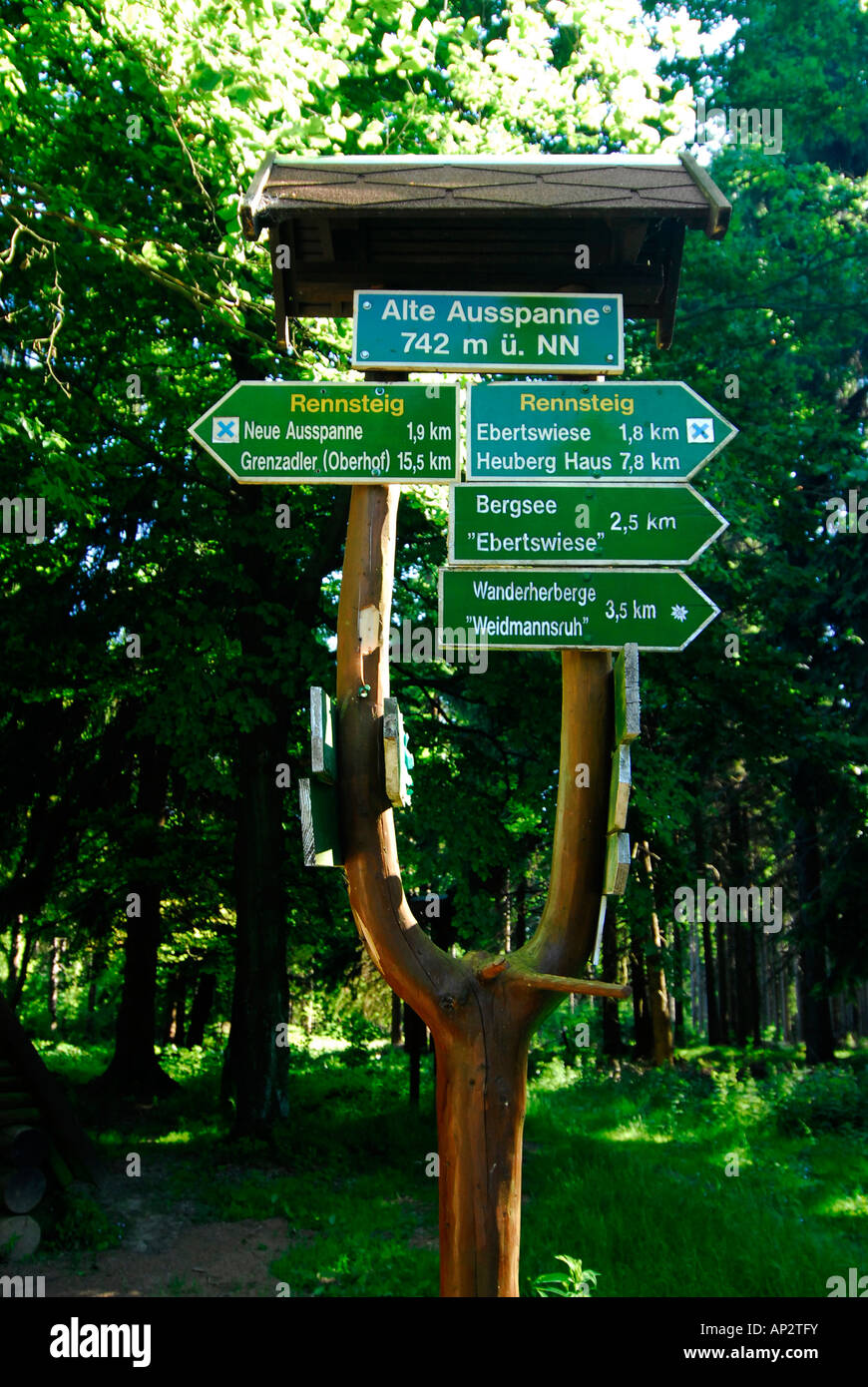 Direction Signs For Walking At Rennsteig Near Ruhla Thuringia