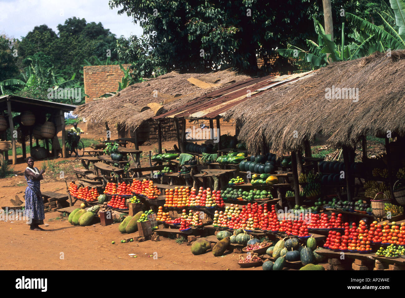 African vegetables on market stalls on the road side roadside in Rwanda