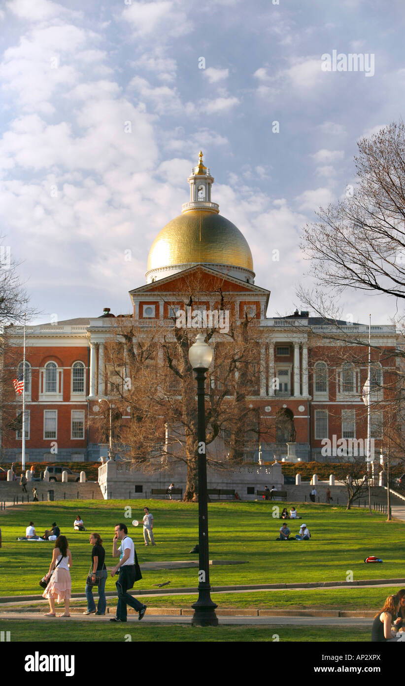 Park with city hall, State House, Boston Common, Boston, Massachusetts