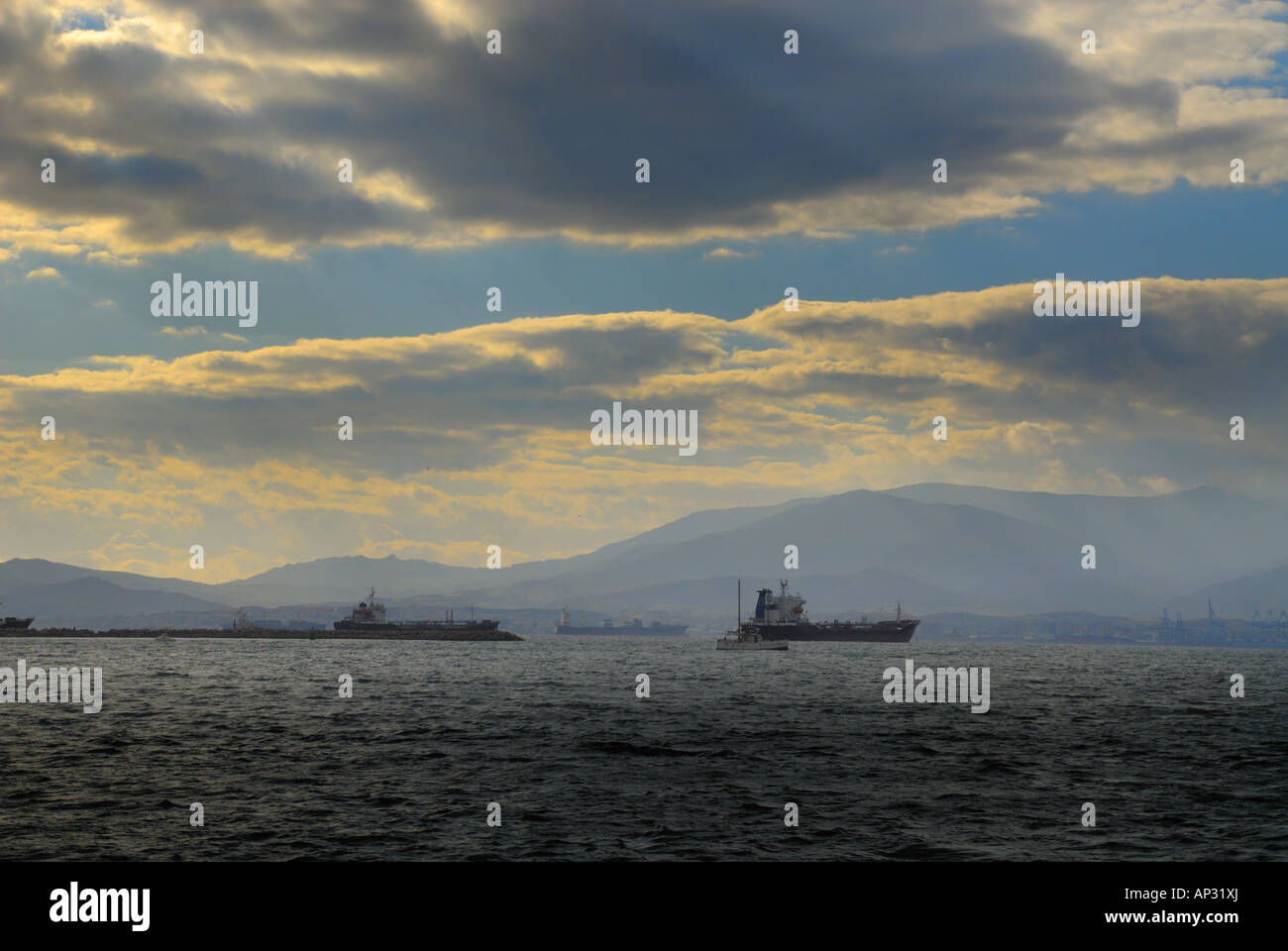 ships at anchor off La Linea, spain Stock Photo Alamy