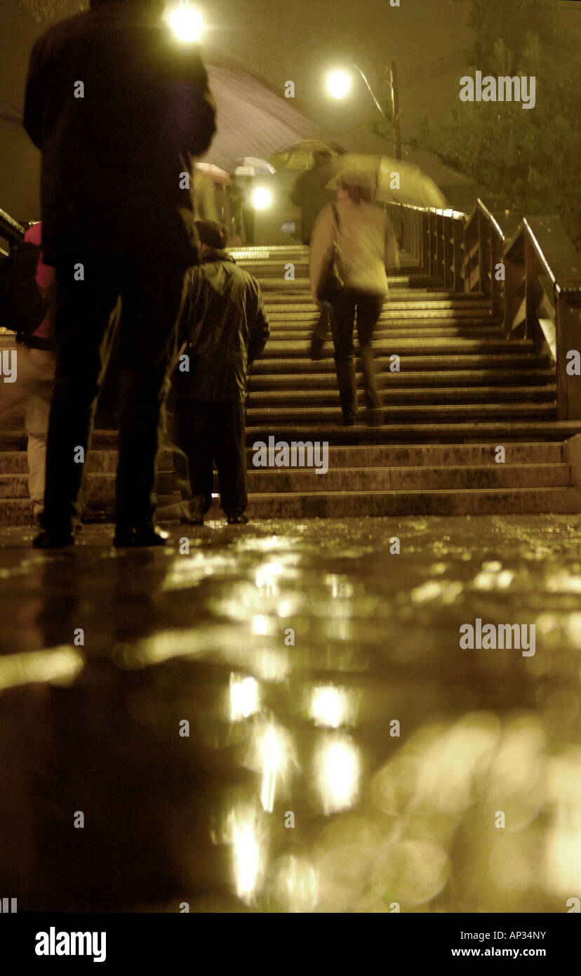 People with umbrellas, Rainy Venice, Accademia Bridge, Venice, Veneto, Italy Stock Photo
