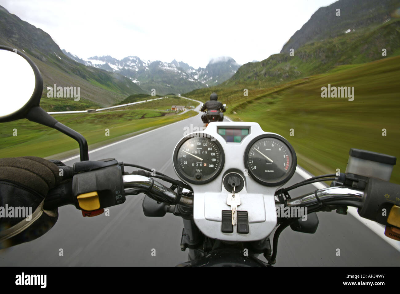 Motorbike tour in June across alpine passes, Silvretta Pass, Austria ...