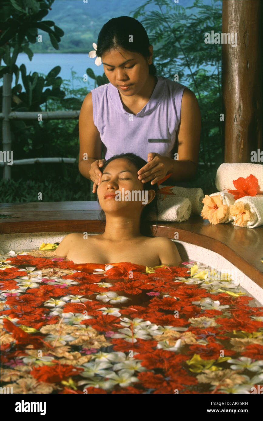 Flower bath and face massage, Badian Island, Cebu, Philippines Stock Photo