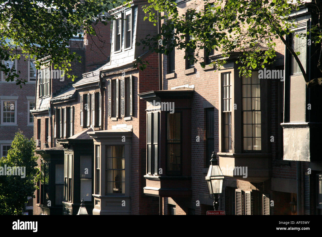 Old brick houses in Beacon Hill Boston Massachusetts USA Stock Photo