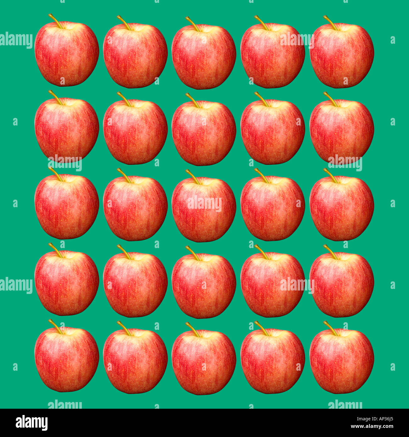 Abstract rows of red apples arranged in a square format Stock Photo