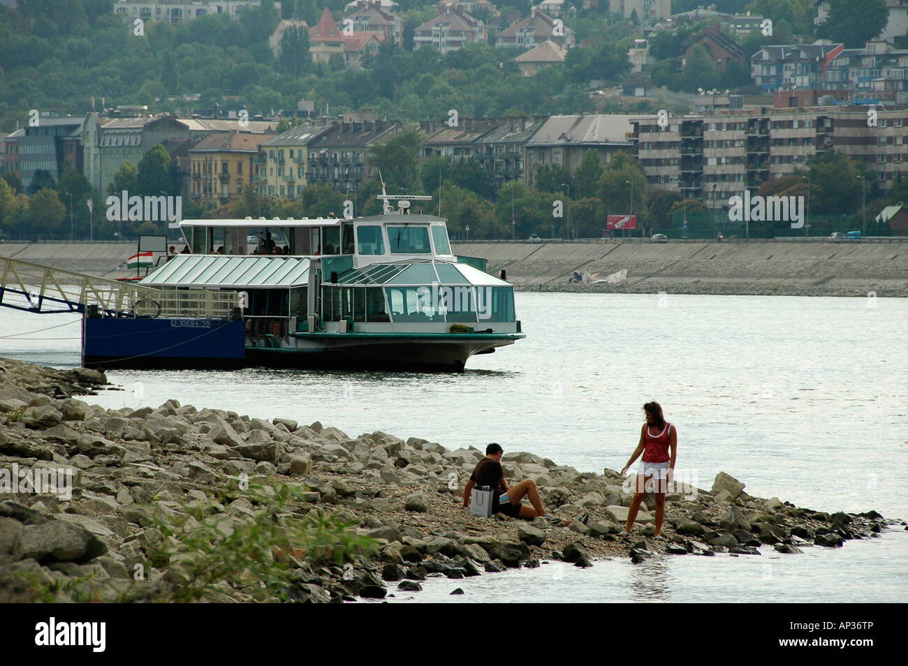 Ferry on the danube, Margit-sziget Stock Photo