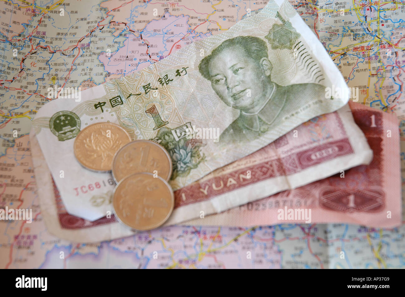 Chinese currency illustrated over map of China Stock Photo Alamy