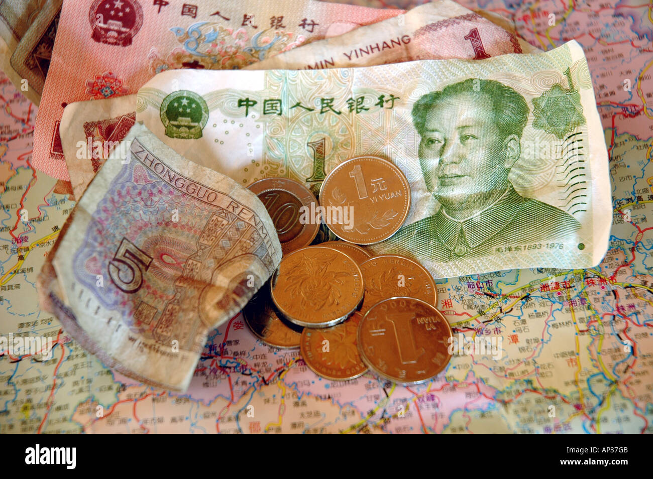 Chinese currency illustrated over map of China Stock Photo Alamy