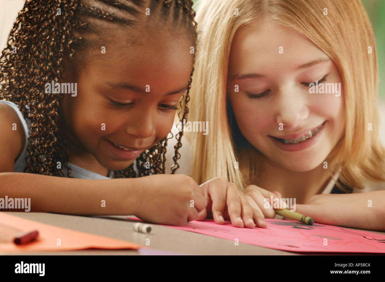 Girls color together Stock Photo