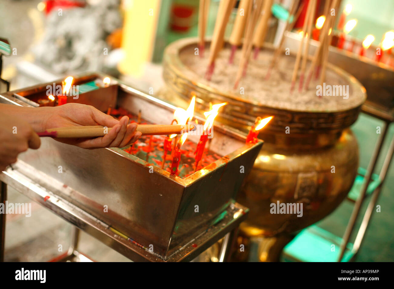 Joss Sticks and candles, Temple, Singapore Stock Photo Alamy