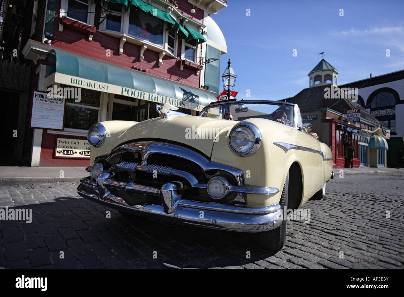 Classic car in Thames street in Downtown Newport, Rhode Island, USA