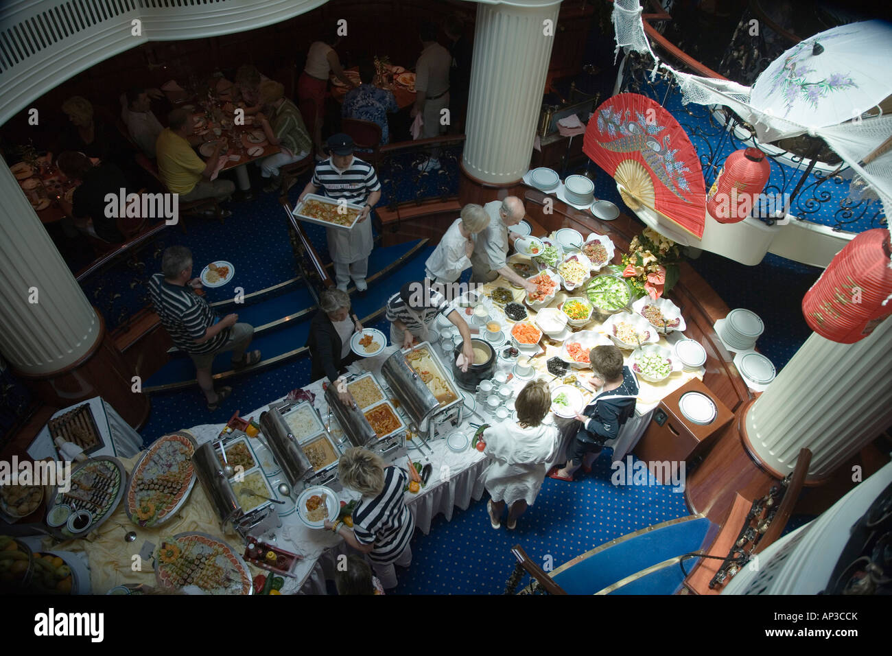 Lunch Buffet in Royal Clipper Atrium Restaurant, Mediterranean Sea, Italy Stock Photo