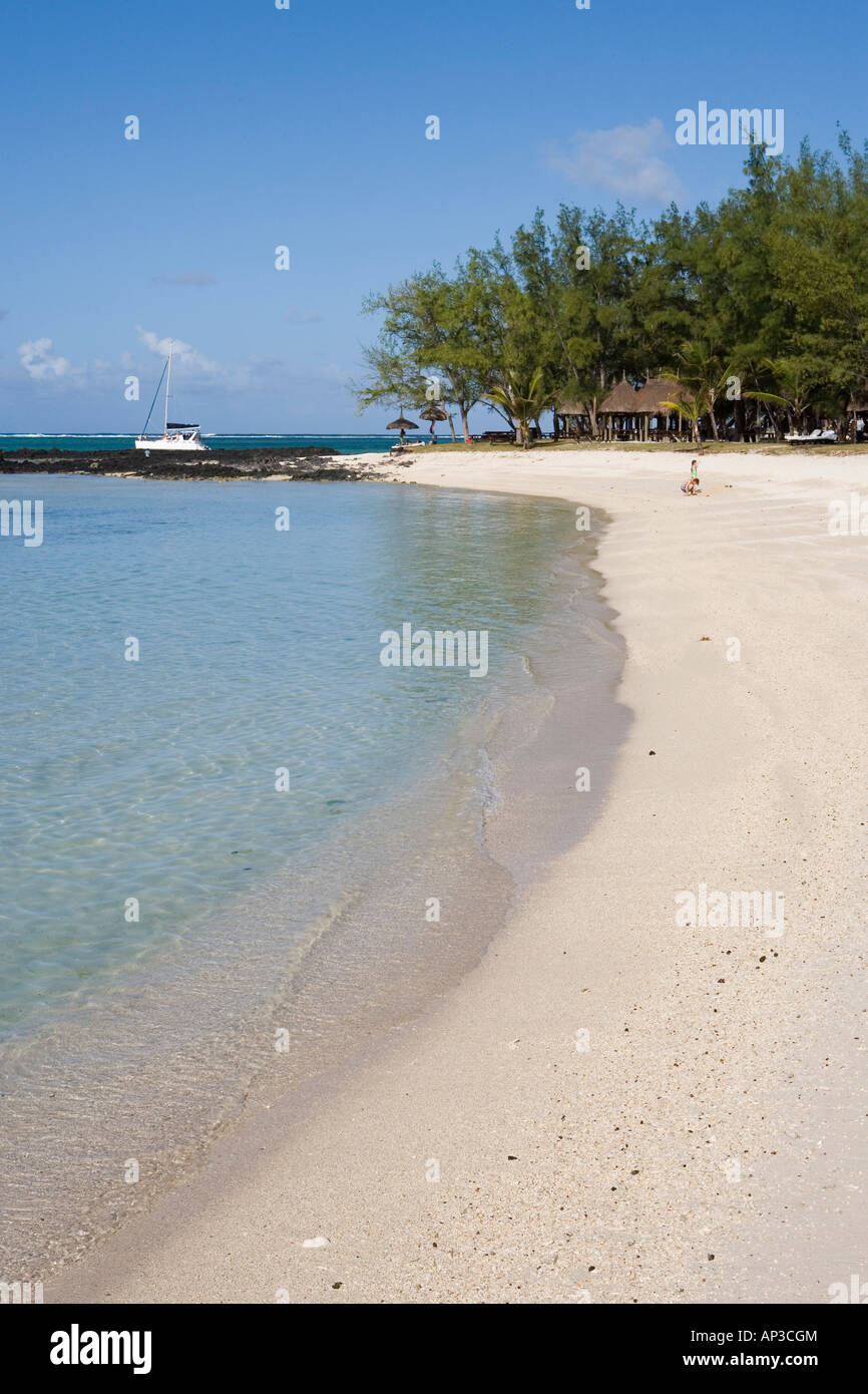 Beach on Ilot Mangenie, Private Island of Le Touessrok Resort, near Trou d'Eau Douce, Flacq District, Mauritius Stock Photo