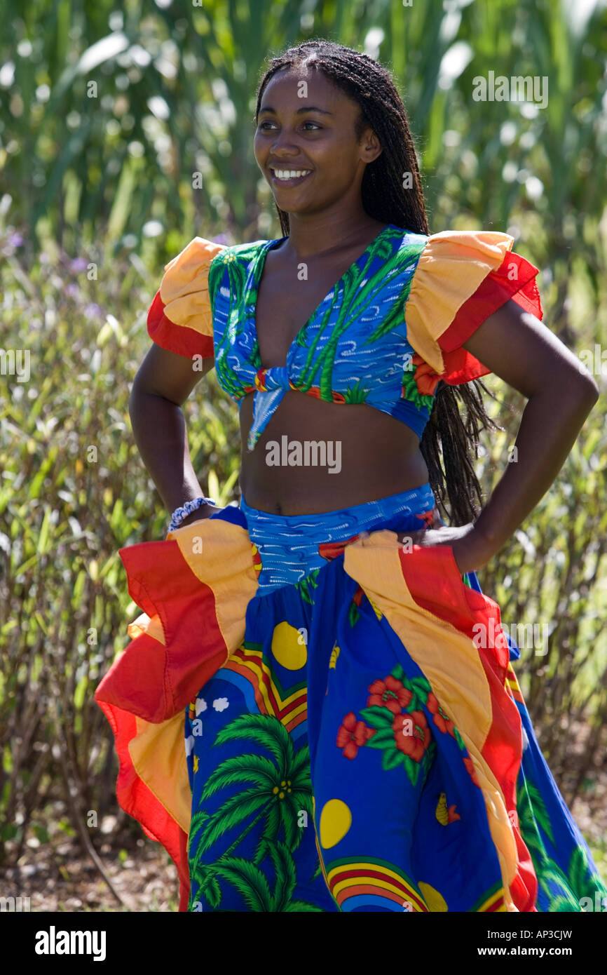 Woman in Traditional Sega Dance Costume, Moevenpick Resort and Spa Mauritius, Bel Ombre, Savanne District, Mauritius Stock Photo