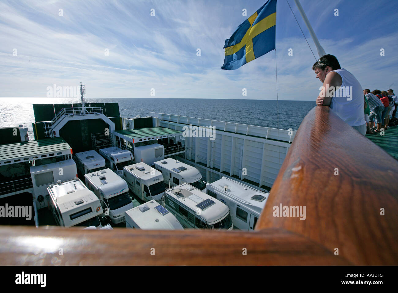 Mobile homes on ferry deck, Ferry from Oskarshamn to Visby, Gotland, Sweden Stock Photo
