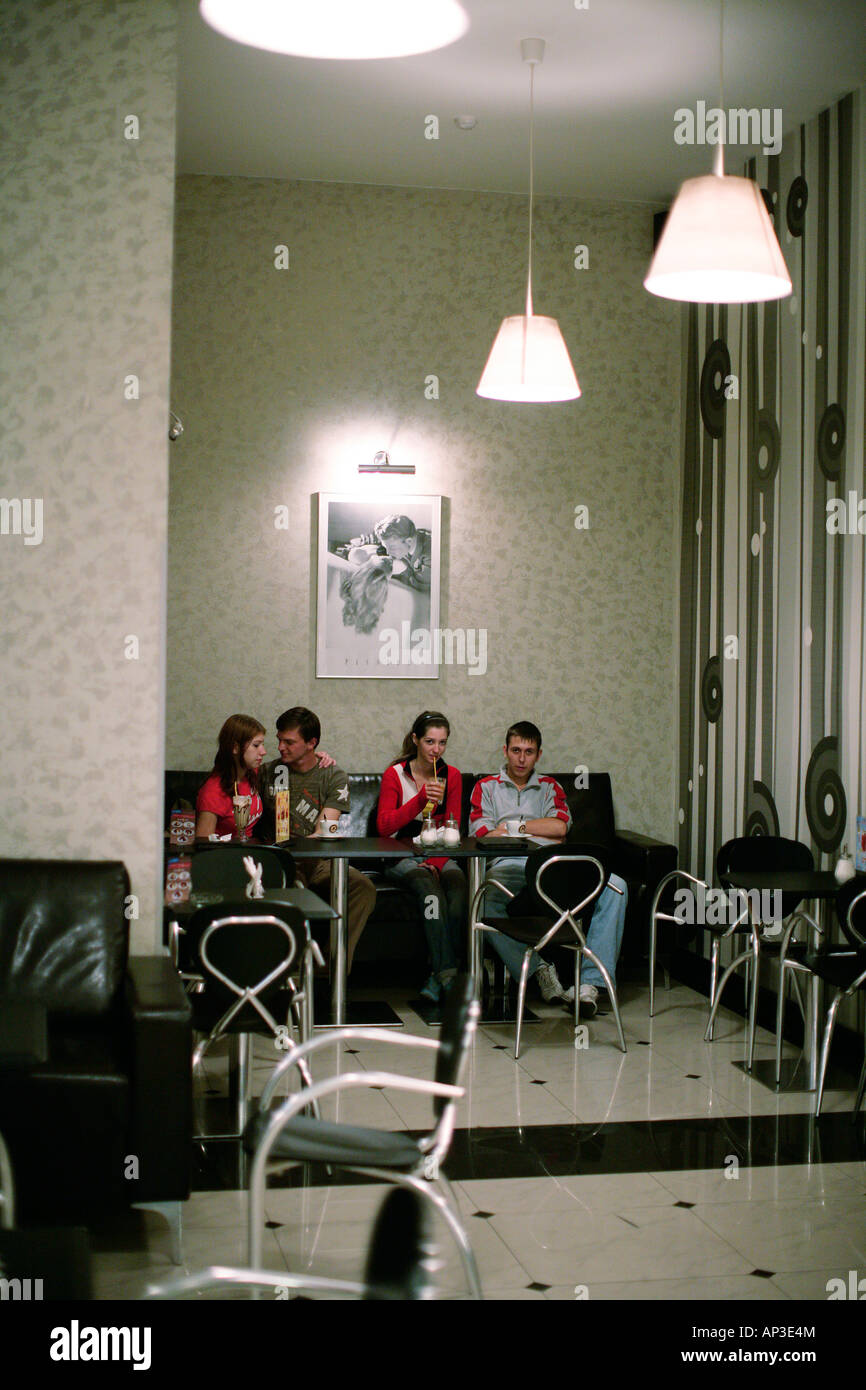 Young people in a coffee shop, St. Petersburg, Russia Stock Photo