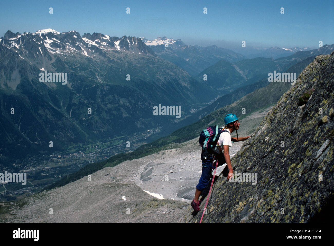 PICTURE CREDIT DOUG BLANE Rock climbing at Les Gaillands Massif du Mont Blanc Chamonix France Stock Photo