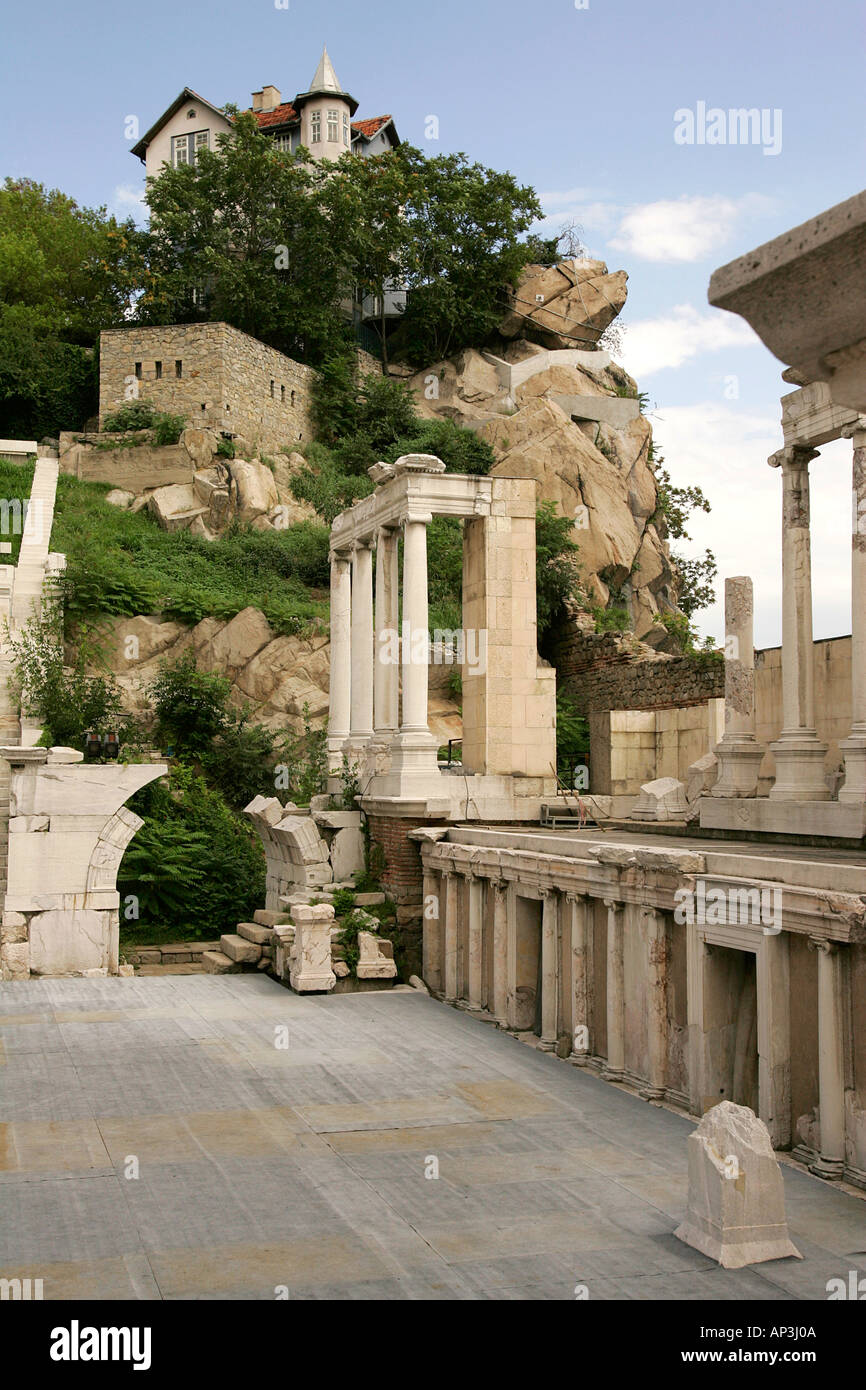 The Roman theatre in the town centre of Plovdiv Bulgaria Trimoncium Philipopolis roman provincial capital 2nd century archaeolo Stock Photo