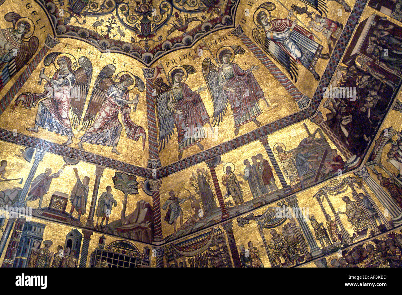 Florence Italy Europe The Baptistry ceiling 13th century mosiacs illustrate the Last Judgement Stock Photo