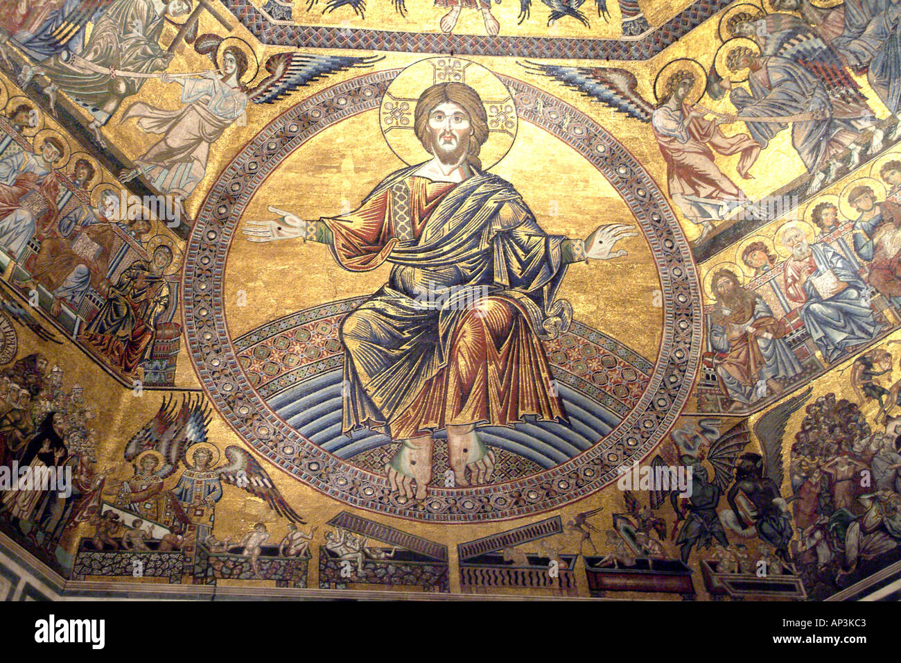 Florence Italy Europe The Baptistry ceiling 13th century mosiacs illustrate the Last Judgement Stock Photo
