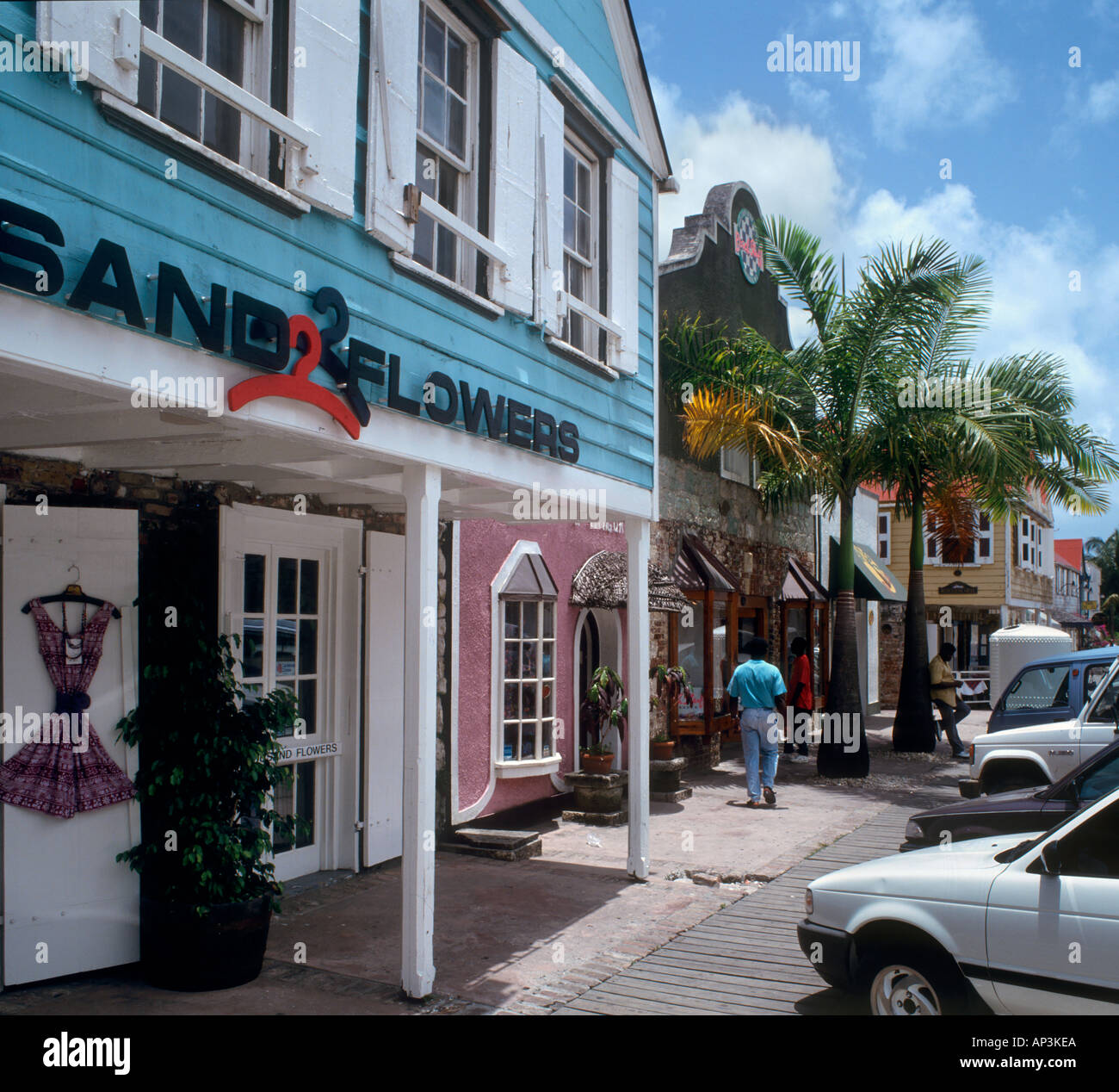 Shops on Redcliffe Quay, Saint John's, Antigua, West Indies, Caribbean Stock Photo