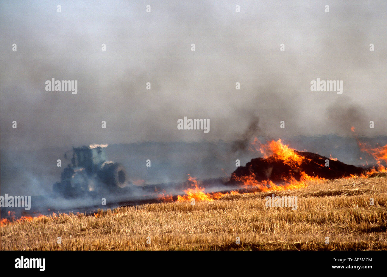 Farmer burning off stubble Stock Photo Alamy