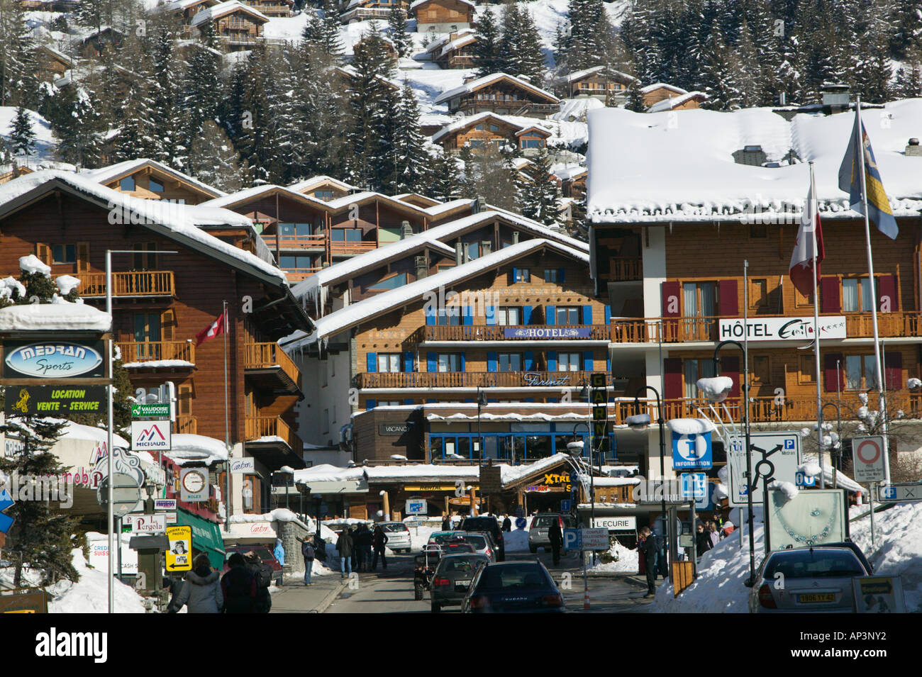 SWITZERLAND, Wallis/Valais, VERBIER: Ski Resort / Winter Town View with  Verbier, Station Church Stock Photo - Alamy