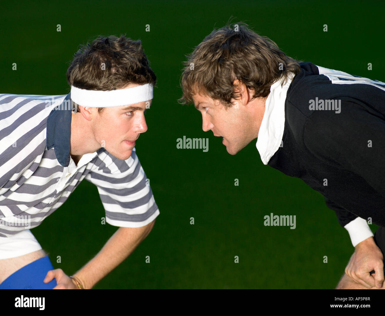 Rival rugby players Stock Photo