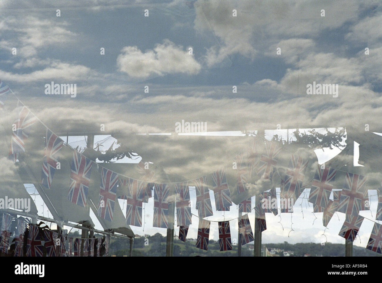 clouds and union jack buntin Stock Photo