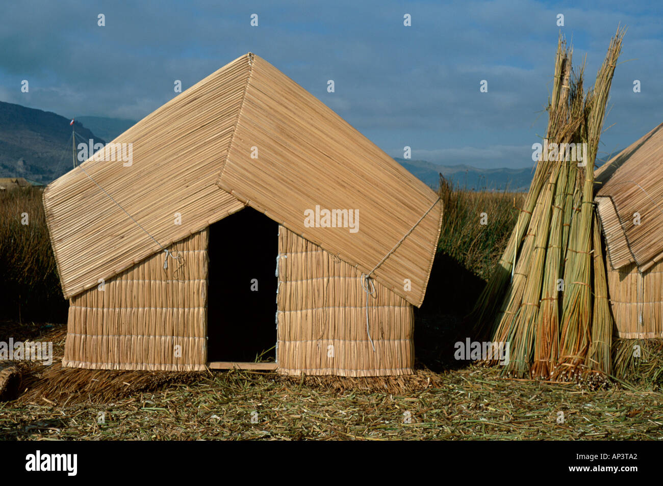 Reed house Uros Islands Lake Titcaca Peru Stock Photo Alamy