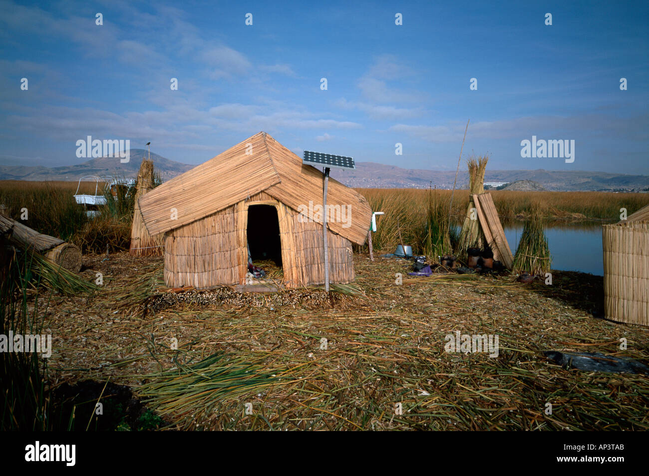 Reed house Uros Islands Lake Titcaca Peru Stock Photo Alamy
