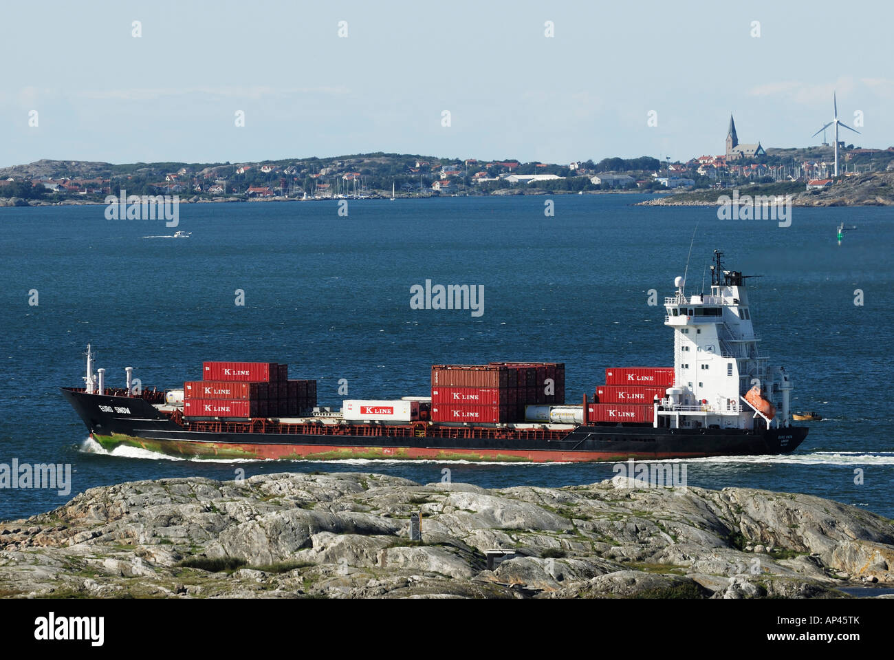 Cargo container ship outside Gothenburg Stock Photo