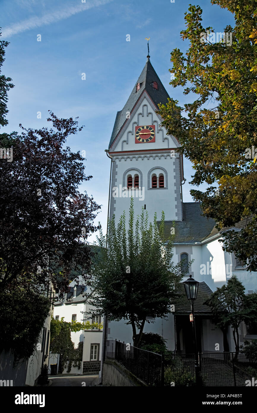 VIEW OF THE EVANGELICAL CHURCH WINNINGEN GERMANY Stock Photo