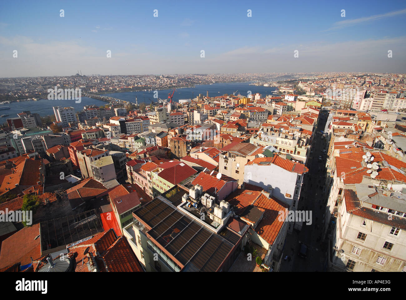 ISTANBUL. A view of the Pera district of Beyoglu from the top of the Galata Tower, looking west up the Golden Horn. 2007. Stock Photo