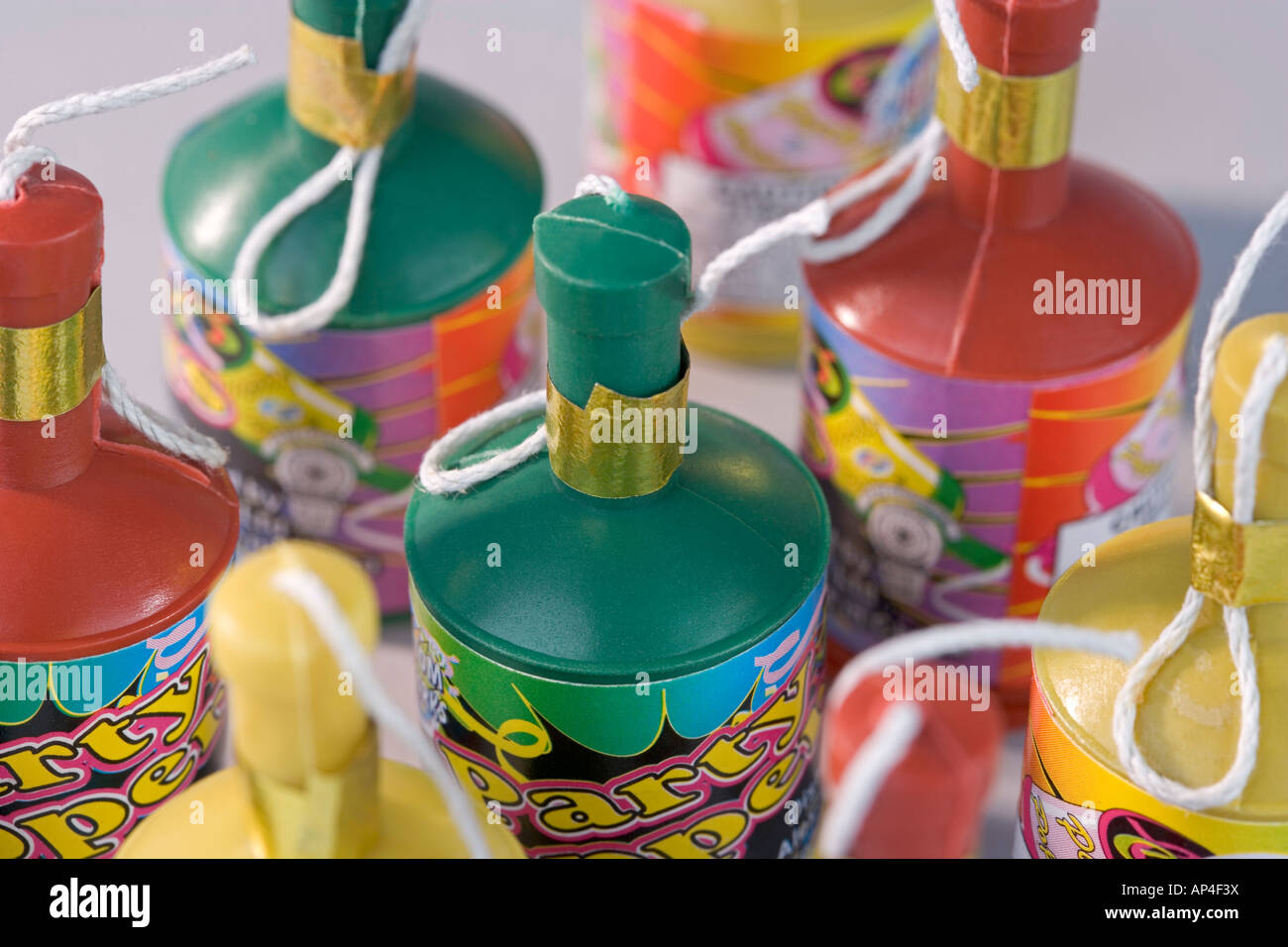 Close up of holiday or New Year s poppers Stock Photo