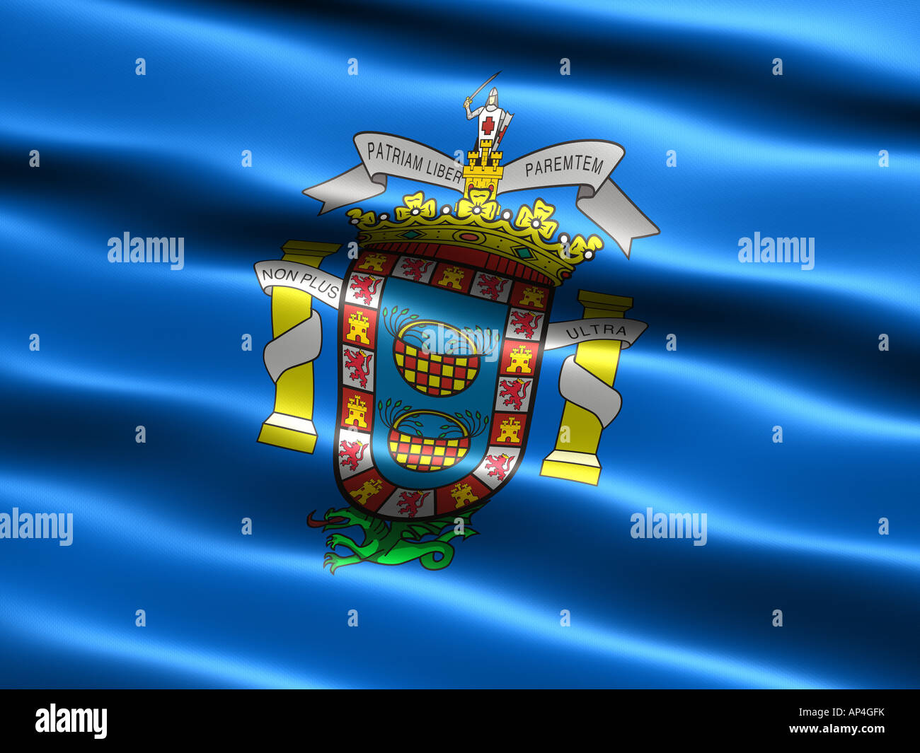 Flag of Melilla computer generated illustration with silky appearance and waves Stock Photo
