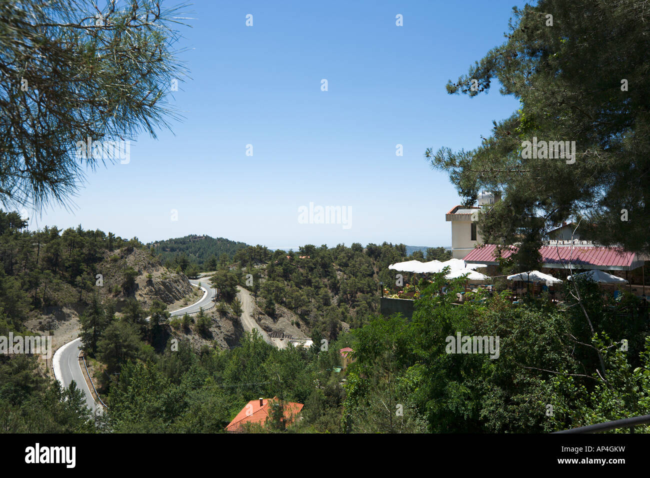 View from the mountain village of Platres, Troodos Mountains, Cyprus Stock Photo