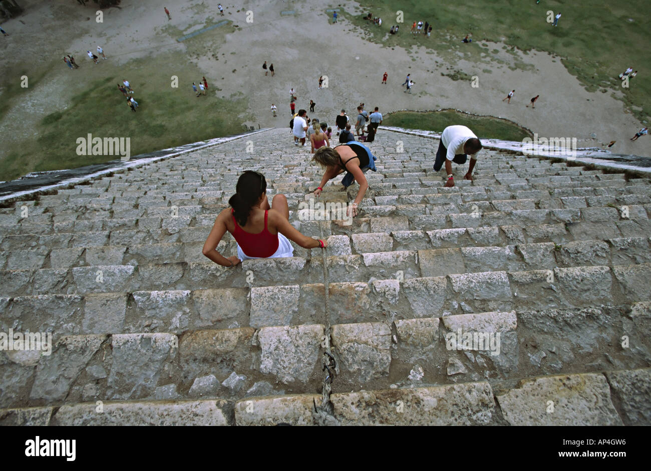 Mexico, Steps of The Castle at Chichen Itza, also called El Castillo or the Kukulcan Pyramid Stock Photo