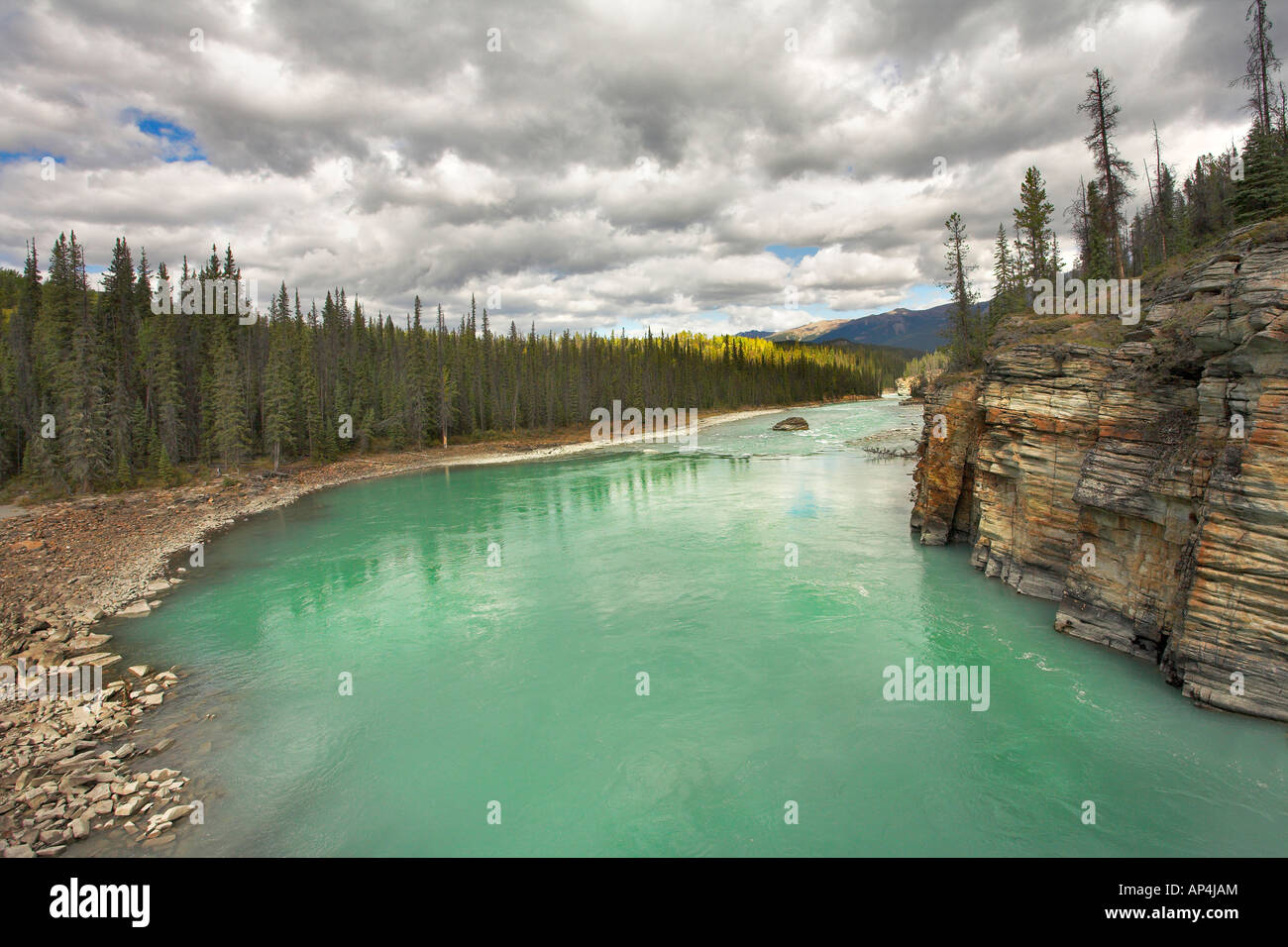 Flood of the river Athabasca after a powerful falls Stock Photo