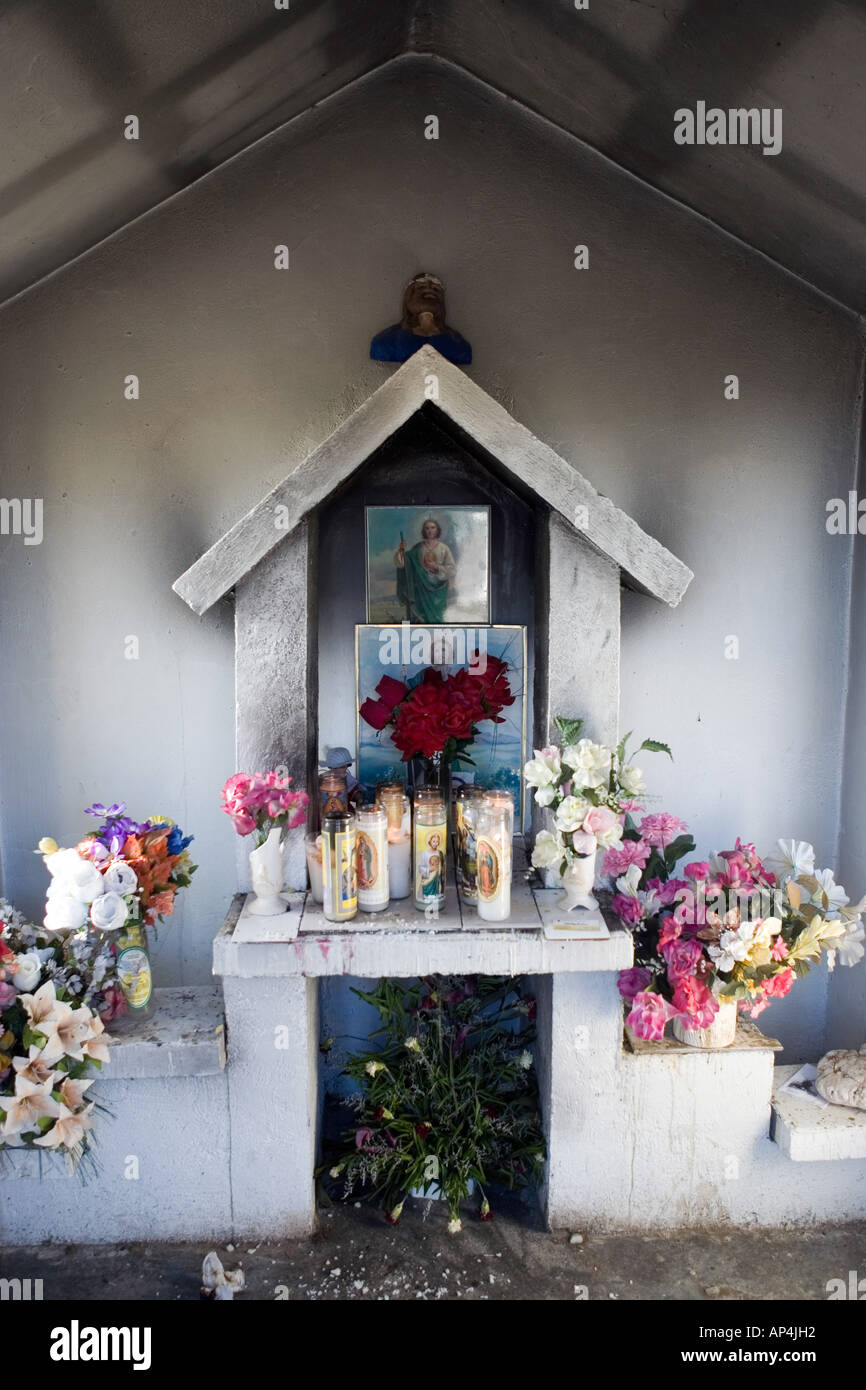 Inside of a roadside votive chapel in Chihuahua State, Mexico Stock