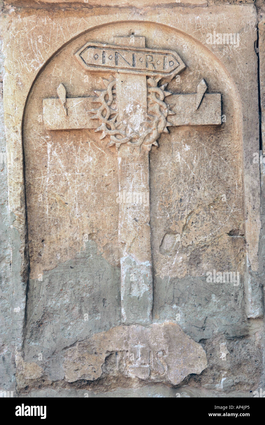 Detail of a wall, historic church of Cuilapan de Guerrero, near Oaxaca, Mexico Stock Photo