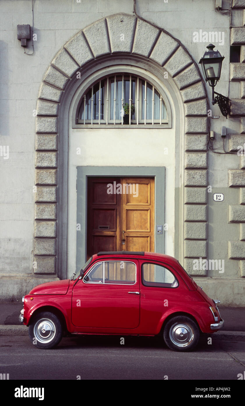 Red Fiat Car parked at roadside in Florence Italy Europe Stock Photo ...