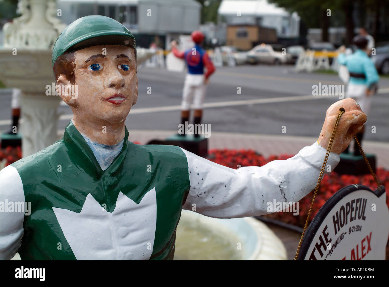 One of a circle of Lawn Jockeys in Saratoga Stock Photo