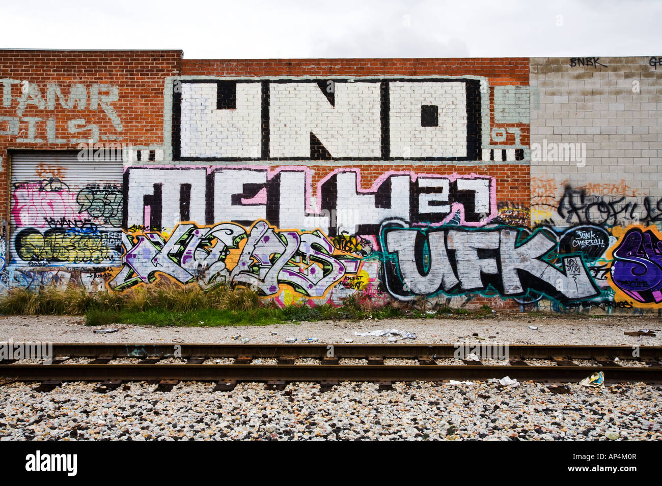 train tracks and graffiti just east of Los Angeles river Los Angeles