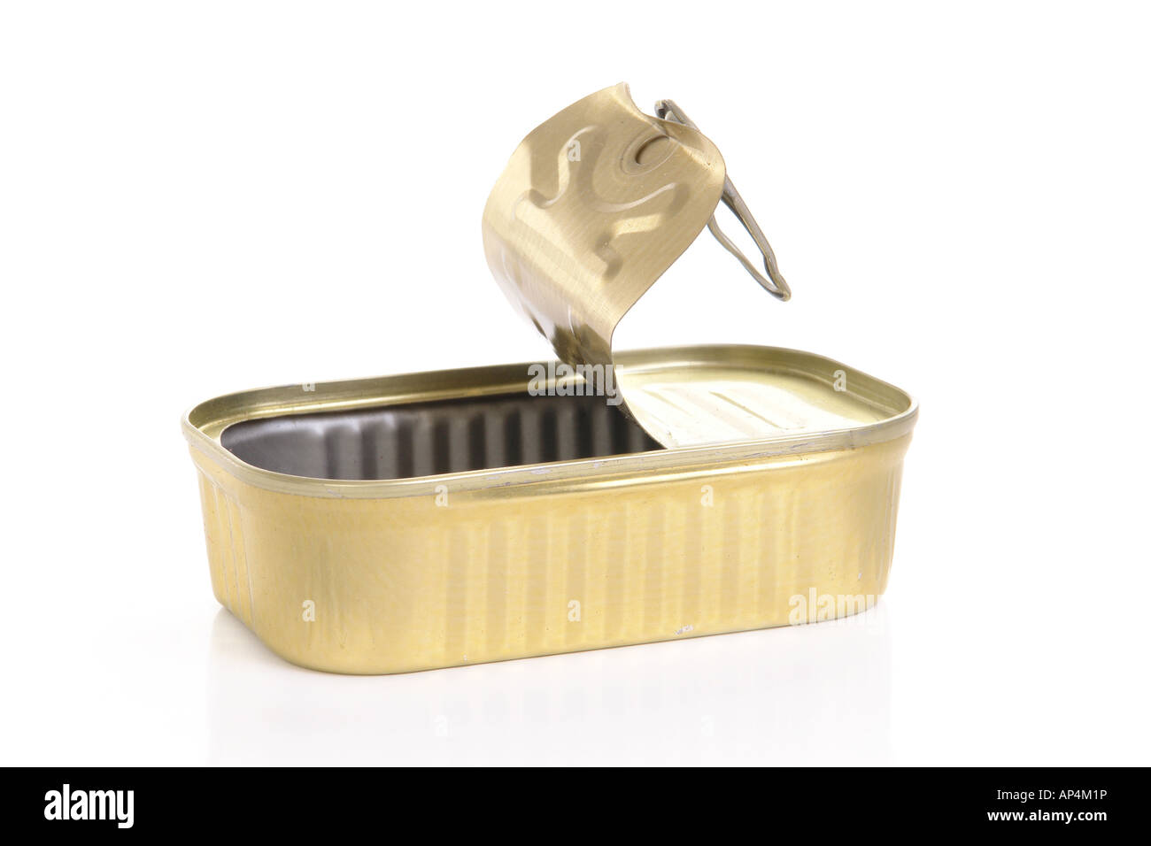 Empty canned fish tin over white background Stock Photo
