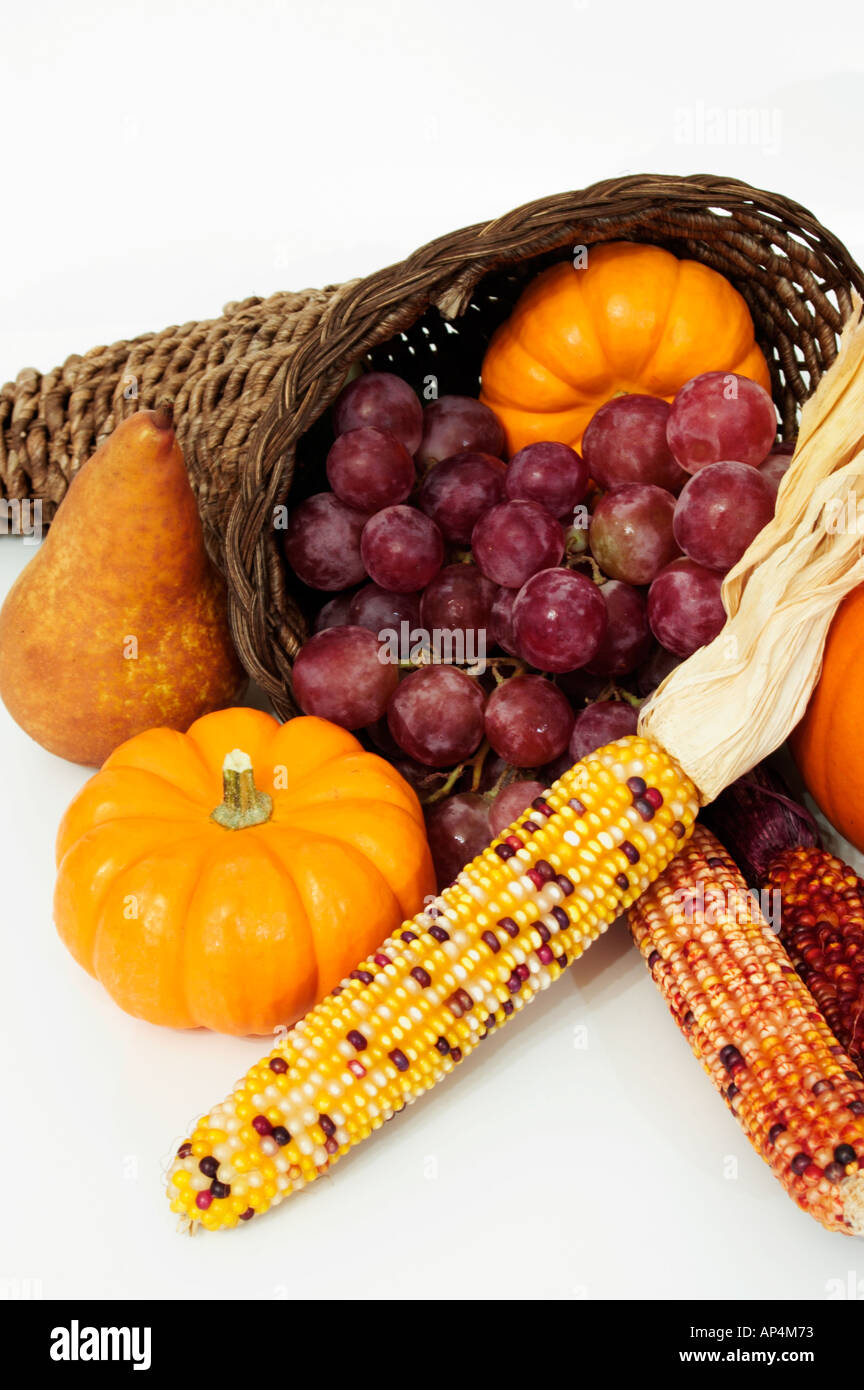 Close Up View Of Thanksgiving Harvest Scene With Cornucopia Isolated Against White Background Stock Photo Alamy
