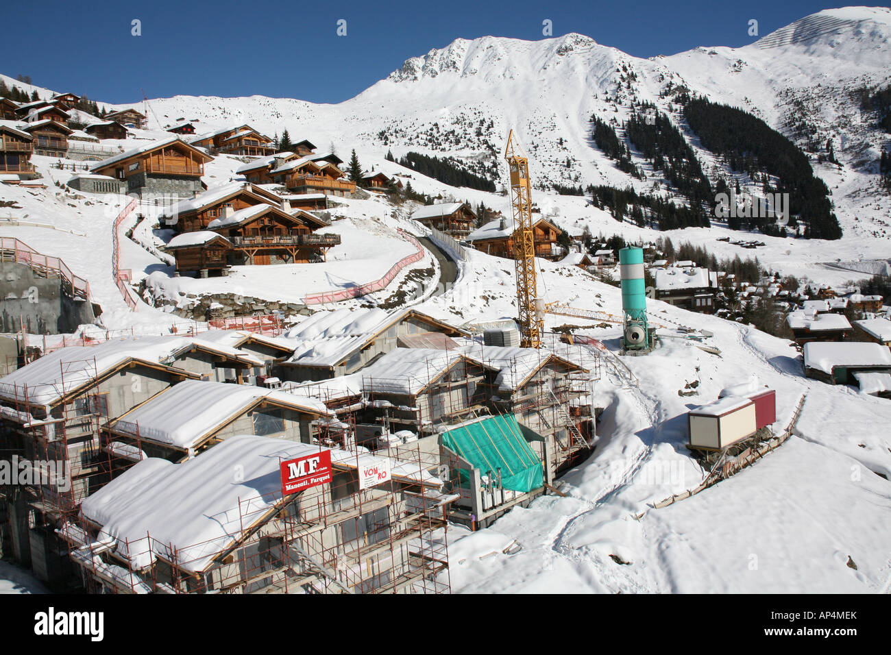 Construction of new chalets at Verbier Switzerland Stock Photo